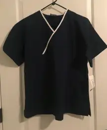 Malibu Doc Women's Blue White Scrub Top V Neck Nurse Medical Size Large