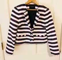 preppy button up tweed striped blazer
