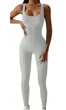 Rib-Knit Seamless Sports Jumpsuit in Gray, Size L​