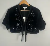 New ann Taylor loft Y2K black velvet satin sequin bolero size medium