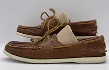 Sperry Womens 11 Shoes Top‎ Sider Brown Leather Basket Weave Boat Deck Loafers