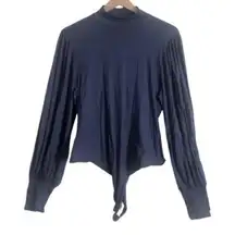 NWT Fashion Nova Living a Dream Bodysuit Denim Mock Neck Balloon Sleeve Top