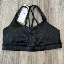 CRZ YOGA Faux Leather Crocodile Black Sports Bra, size Med., NWT