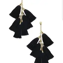 NWT Ettika 18k Gold Plated Black Tassel Earrings