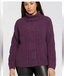 Chenille Cable Knit blackberry Wine Colored cowl neck sweater sz Large NWOT