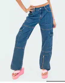 Edikted Jaimie Cargo Jeans Women's Size S Blue Denim 90s Y2K Low Rise Pockets