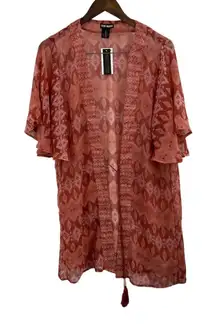 Steve Madden Tie Front Sheer Patterned Kimono Terracotta One‎ Size New
