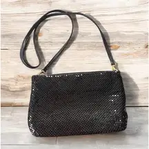 Vintage & Davis Purse Black Metallic Mesh W/ Gold Evening Bag Crossbody Retro