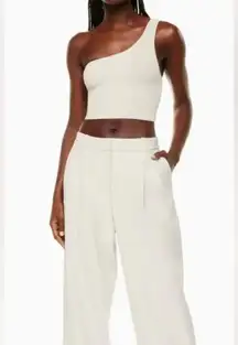 Aritzia Babaton Sculpt Knit One-Shoulder Cropped Tank Matte Pearl