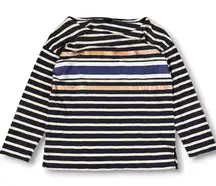 J Crew Striped Boat Neck Long Sleeve Shirt Metallic Accents Women's Size M