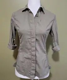 James Perse Ribbed Panel 3/4 Sleeve Olive Women’s Button Up Shirt Size 1