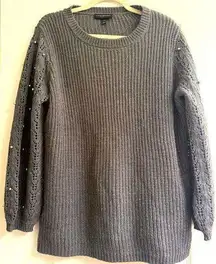 Lane Bryant Grey Metallic Beaded Knit Crochet Style Sleeve Sweater - size 14/16
