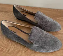 Tahari Gray Velvet Jacquard Loafer Flats Floral Slip On Career Chic
