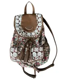 Vintage Union Bay Backpack Bag Purse Ditsy Floral Lace Tassel Boho Cottage Y2K