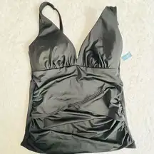 Swim by Cacique Women's Black Shirred Tankini Top Size 10 NWT