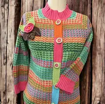 Susan Bristol‎ Bright Pastels Striped Cardigan Size Medium