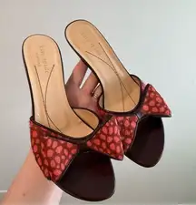 RARE Kate Spade Brown Pink Polka Pony Hair Leather Bow Kitten Heels 6.5B