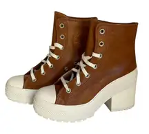 Converse Chuck Taylor Leather Platform Heeled Sneakers • Brown • Women’s 7.5