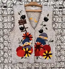 90s Bobbie Brooks fall havest scarecrows and pumpkins knit sweater vest MEDIUM