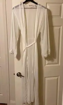 NWOT vintage Y2K  cream long sheer beaded bridal robe, size large