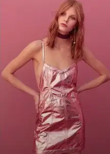 For Love & Lemons X Free People Metallic Pink Faux Leather Luna Dress - Size S