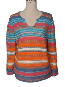 Ralph Lauren Cotton and Linen Striped Sweater Orange and Blue Size XL