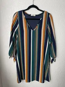 Entro Womens Long Sleeve Dress Size Small Green Stripe V Neck Retro Fall Colors