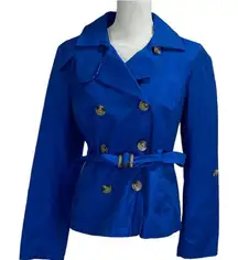 Grace Elements Blue Belted Short Trench Pea Coat Jacket Women’s Size 12 Roll Tab