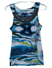 Heart Soul‎ Women's Teal Black White Embellished Scoop Neck Tank Size M