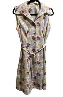 Sears 70’s dress house dress polyester floral  sleeveless sash‎ belted