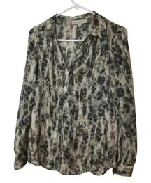 LOFT Animal Print Blouse Long‎ Sleeve Button Down Career Top Size S (115)