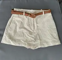 Zara Beige Striped Mini Skirt with Brown Belt