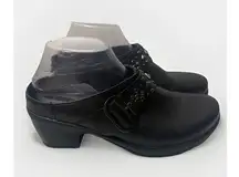 Klogs Black Leather Buckle Slip-On Studded Heeled Clog Mules Work Casual Shoes 9