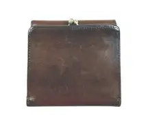 VTG Coach Brown Leather Trifold Wallet Coin Purse Kiss Lock Snap Closure