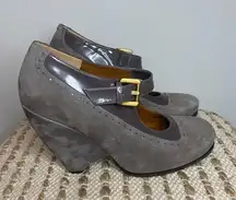 Marc Jacobs Mary Jane Witchy Heels Size 37 1/2 US 6.5 Chunky Gray Suede