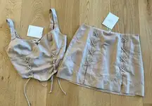 NIA Maya Corset and Brea Skort Set in Dune Beige with Criss Cross