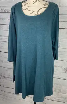 Catherines Sweater Womens 0X 14/16W Teal 3/4 Sleeves Scoop Neck Ribbed Stretch