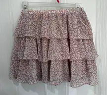 Hyfve Pink Printed Ruffle Tiered and Lined Mini Skirt Size Small