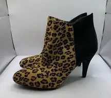 NWOB EXPRESS LEOPARD PRINT BLACK SUEDE THIN HEEL ANKLE BOOT BOOTIES SIZE 10