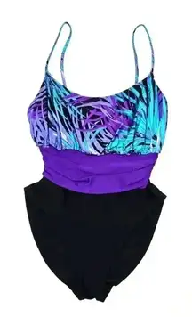 Cole of‎ California Purple Black Floral Print One Piece Swimwear M Medium 10