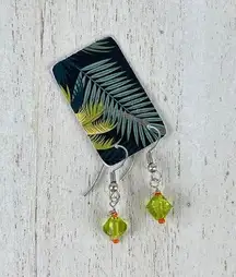 Handmade NWT  Bead Earrings Green Orange Colorful Delicate Bright Dainty Jewelry