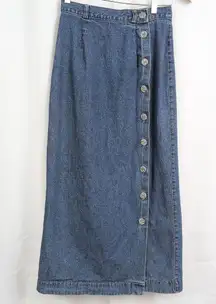 Vintage Denim Maxi Button Closure Pencil Skirt