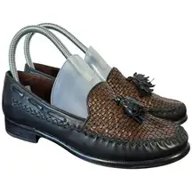 Vintage Cole Haan Women's Black Brown Basketweave Leather‎ Tassel Loafers sz  6
