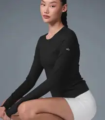 Alo Yoga Alosoft Finesse Long Sleeve Black Stretch Top Size M (Estimated)