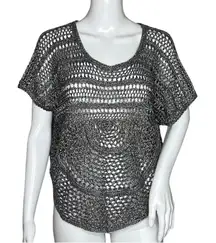 Mudd Open Knit Sweater Gray Silver‎ Threading Medallion Knit Short Sleeve