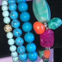 Turquoise Color and Pink Beaded Boho Bracelet Set