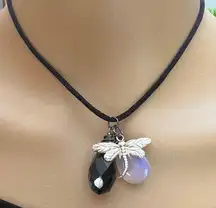 Dragonfly Oxidized Silver Wire Wrapped Gem Pendant