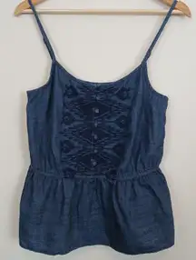 NWT Arizona Denim Tank Top Women Large Peplum Boho Western Festival Embroidered