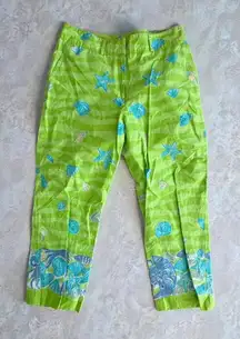 LILLY PULITZER Vintage Green Floral Print 100% Cotton Crop Pants Size 12