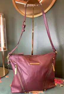 ROSSETTI Burgundy Shoulder Bag Vintage 80s vibes Zipper Accents Adjustable Strap